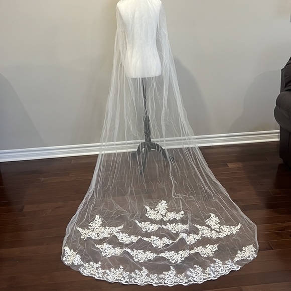 ⭐️WHITE Lace Edge Cathedral Length Wedding Bridal Veil with Comb⭐️ - Picture 4 of 11